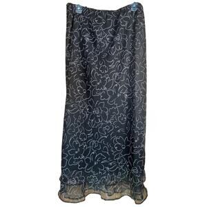 Cato Women's Plus Size 14/16W Black & Pink Floral Ruffle Maxi Skirt Whimsigoth